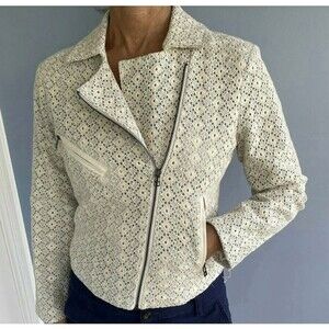Anthropologie Dolan Left Coast Collection Eyelet Lace Moto Jacket White Small